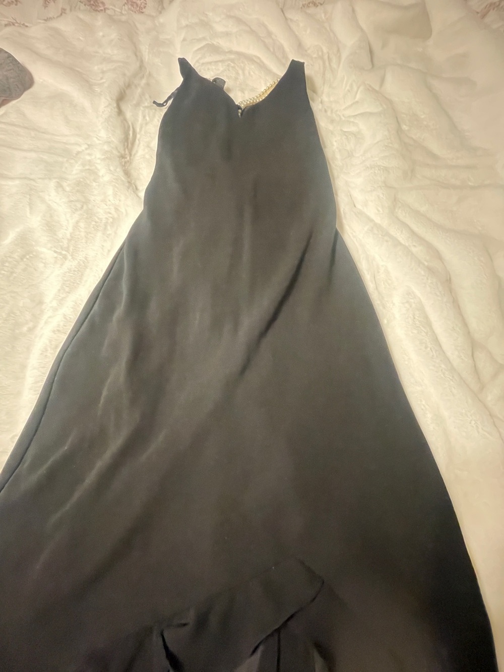 Donna Ricco Black Maxi Slip Dress with Chain Accent
